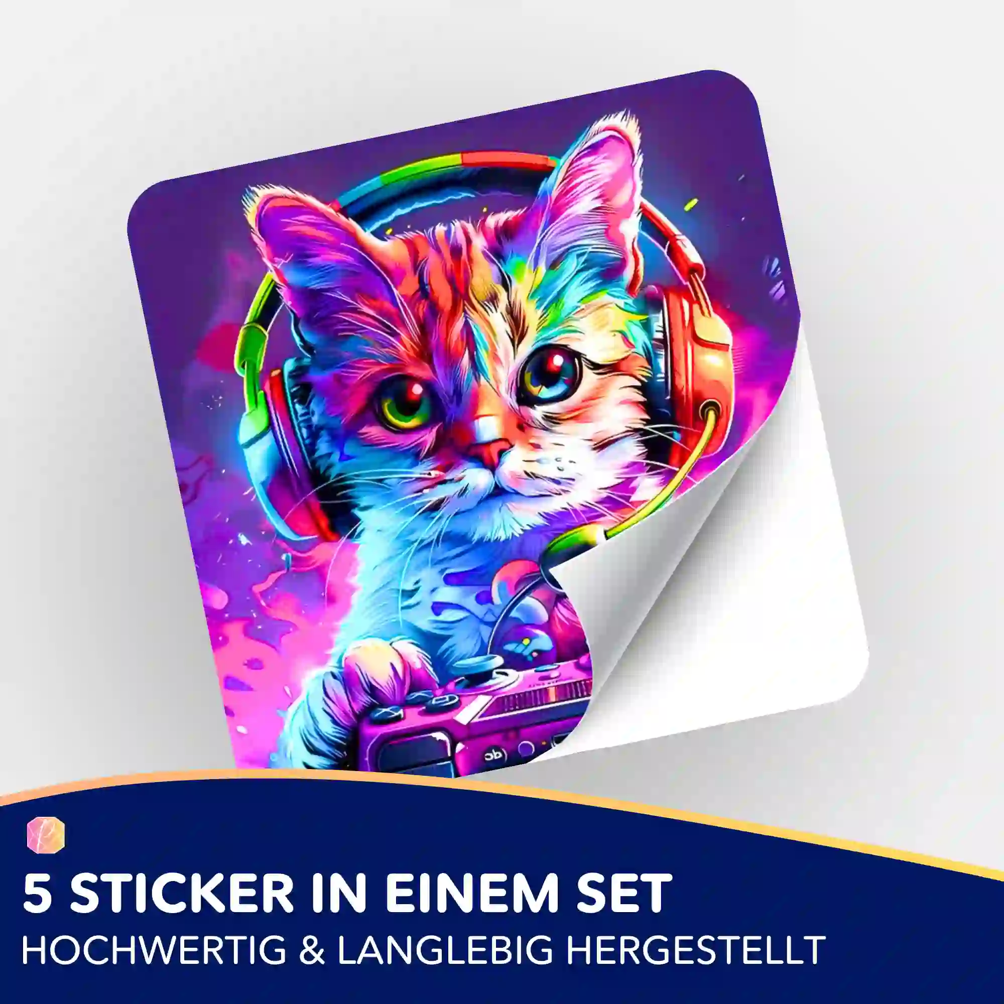 Aufkleber 5er-Set - Colorful gaming Cat - Image 2