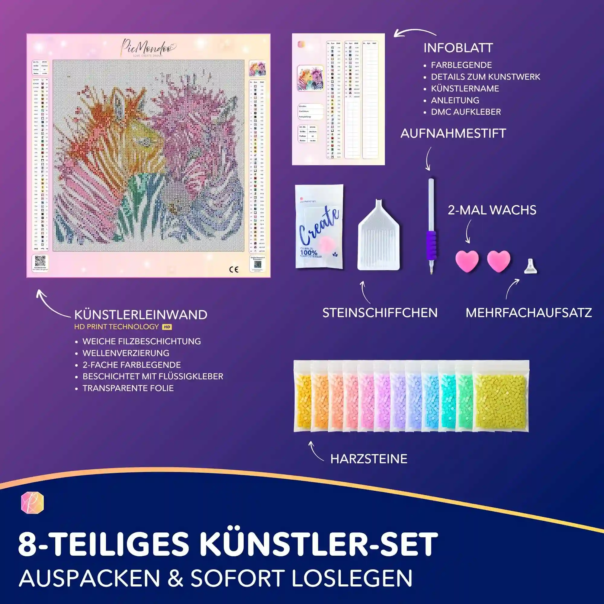 Diamond Painting - Bunte Zebras - Image 3