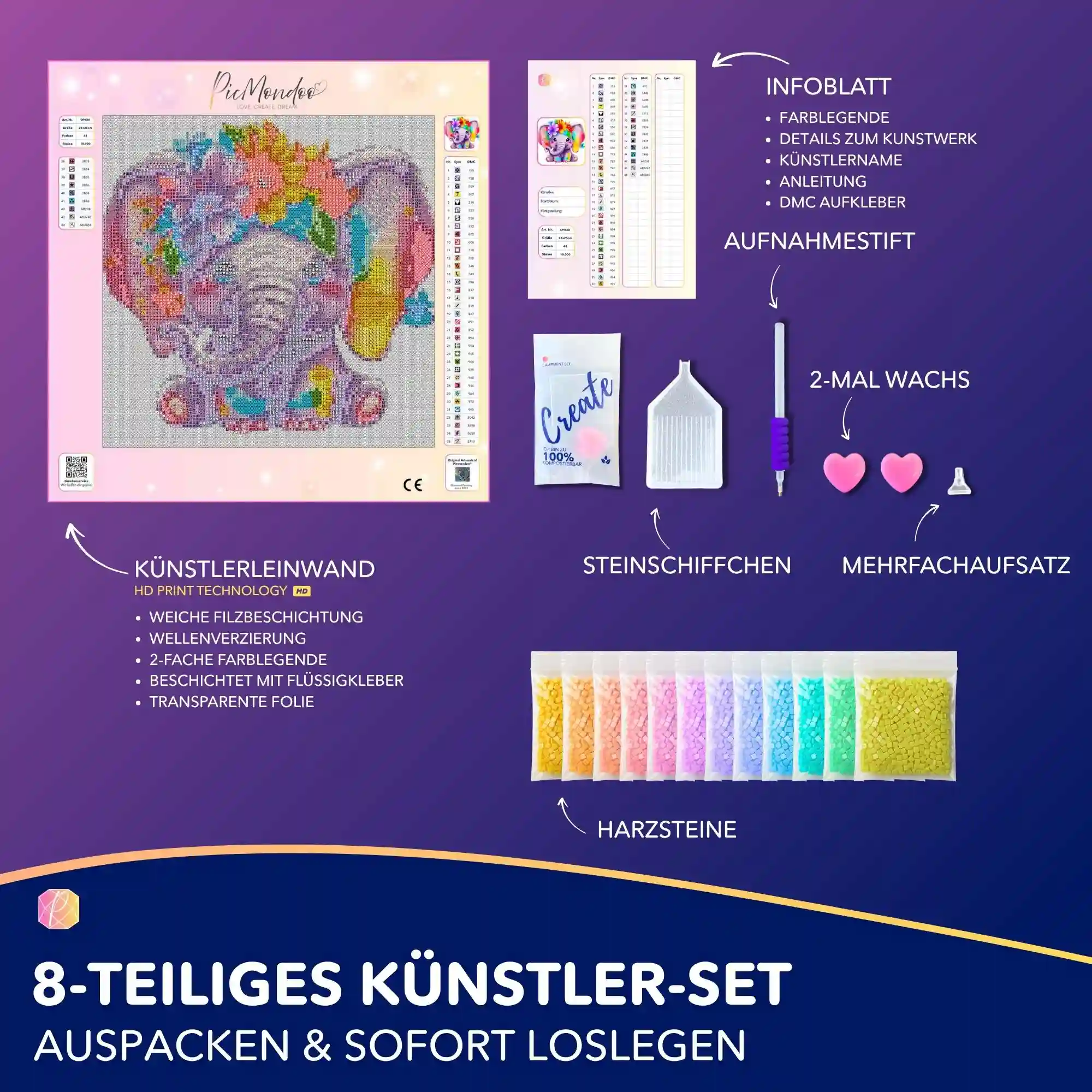 Diamond Painting Kids - Der kleine Blumenelefant - Image 3