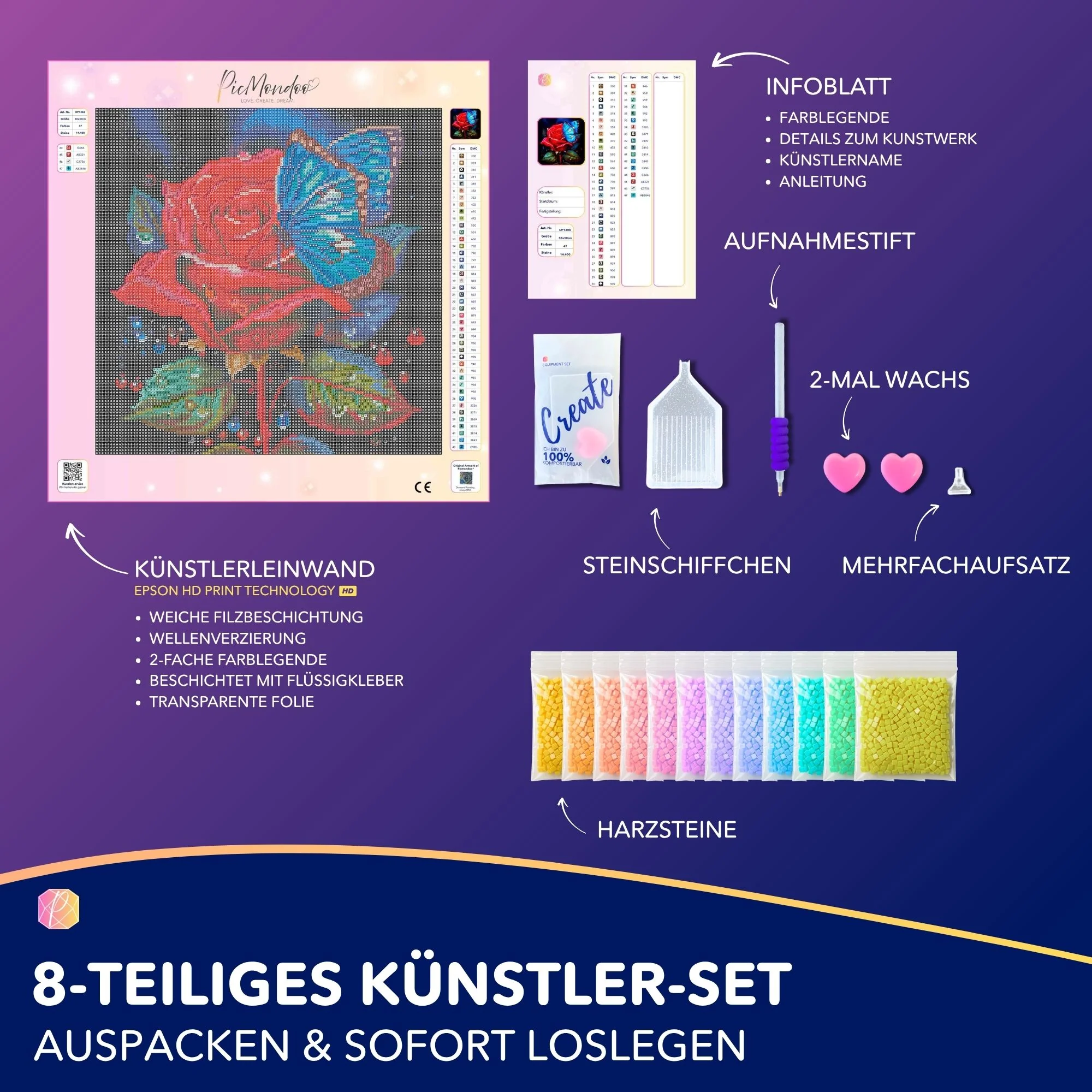 Diamond Painting - Rote Rose trifft blauen Schmetterling - Image 4