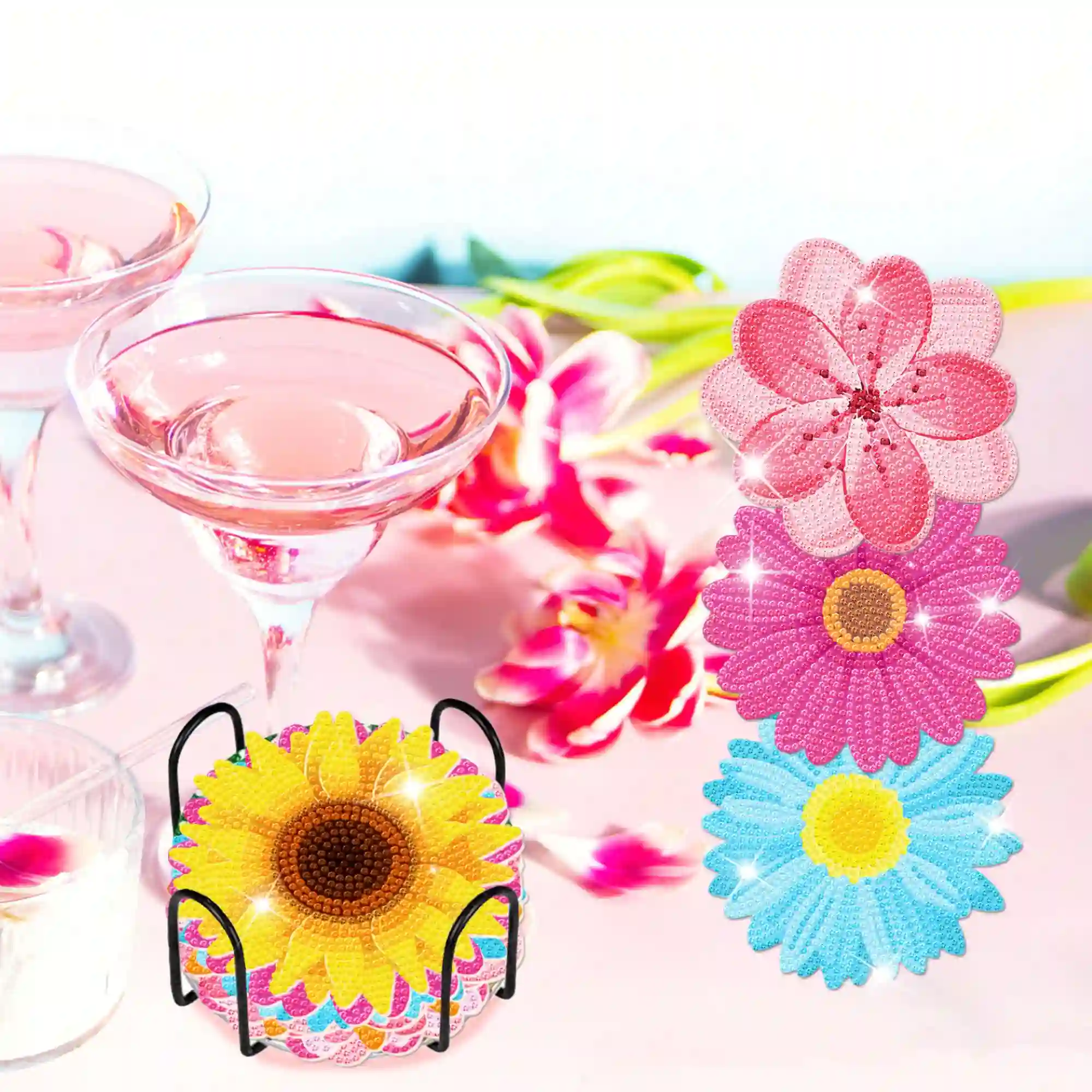 Diamond Painting - Untersetzer "Bunte Blumenwiese" - Image 4