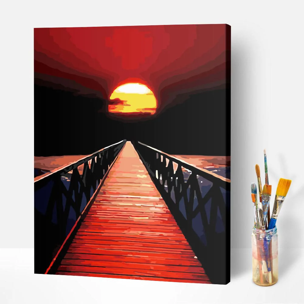 Malen nach Zahlen Set -  Roter Sonnenuntergang